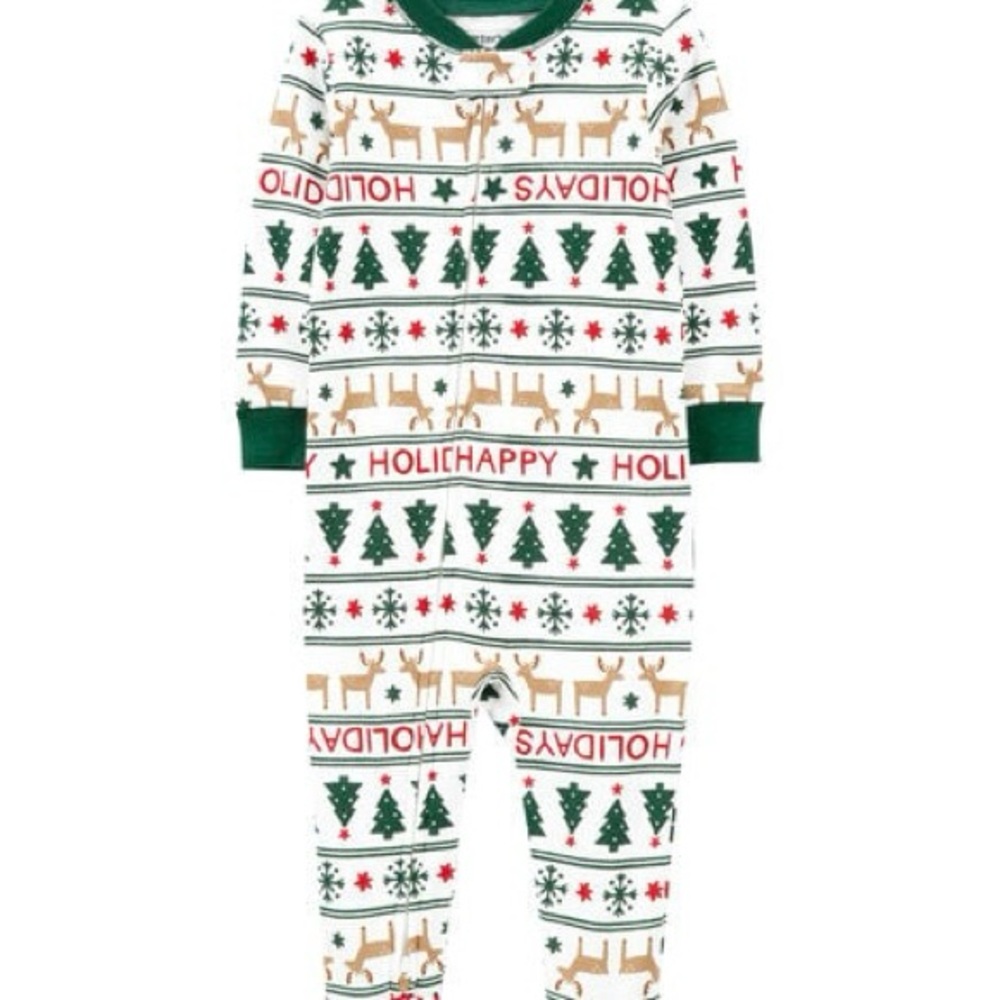 Carter's Festive Kids Footie‎ Pajamas - Green, White, and Red 18 mo